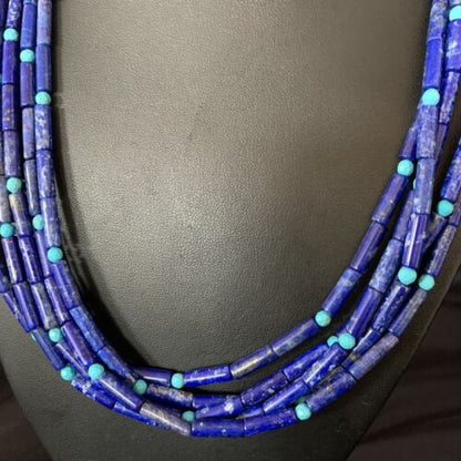 Women's Men's Sterling Silver Blue Denim Lapis Turquoise Necklace | 5 Strand | 22" | 13405
