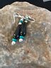 Navajo Black Onyx Turquoise Bead Dangle Earrings | Sterling Silver | Authentic Native American Handmade | 13455