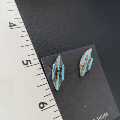 Zuni Blue Turquoise Needle-Point Dangle Post Earrings | Sterling Silver | 0.70" | 12751