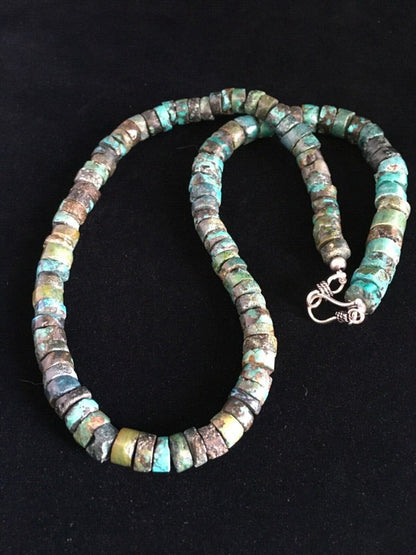 Navajo Blue Turquoise Heishi Necklace | Sterling Silver | Authentic Native American | 19" | 1754