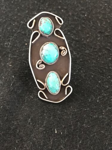 Navajo Southwestern Blue Turquoise Multi-Stone Ring | Authentic Native American Sterling Silver | Old Pawn | Sz 5 | 8635