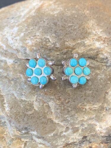 Zuni Petit Point TurquoiseCluster Earrings | Authentic Native American Handmade | Sterling Silver | 1608