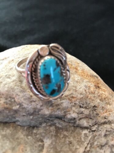 Native American Navajo Kingman Turquoise Ring | Sterling Silver | Sz 8