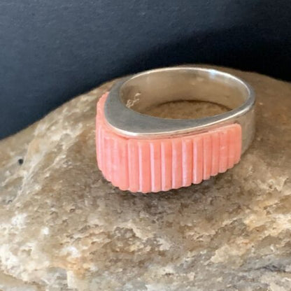 Navajo Pink Coral Inlay Band Ring | Sz 7 | Authentic Native American Handmade | 12411 - Masha USA