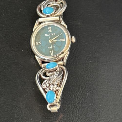 Authentic Navajo Turquoise Feather Wrist Watch Tips Band | Sterling Silver | Native American Jewelry | 14314