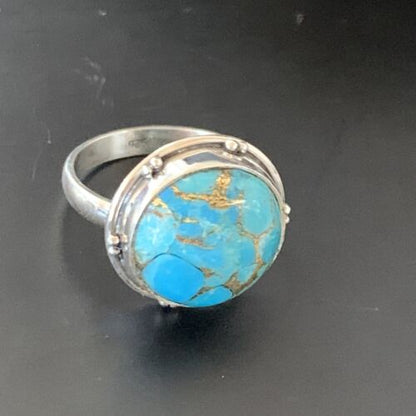 Mojave Blue Turquoise Ring | Navajo Sterling Silver | Sz 6 | Authentic Native American Handmade | 11424