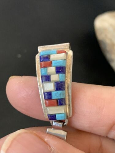 Navajo Sterling Silver Watch Tips with Turquoise, Coral & Mother of Pearl Inlay Band | Authentic Native American Jewelry | 12138