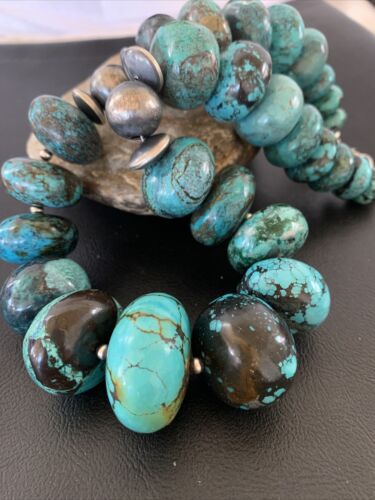 Authentic Native American Navajo Pearls Graduated Necklace | Sterling Silver & Turquoise | 20" | 1923