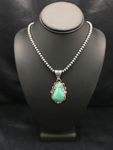 Men's Royston Turquoise Pendant | Sterling Silver Navajo Pearl Necklace | Authentic Native American Handmade | 2525