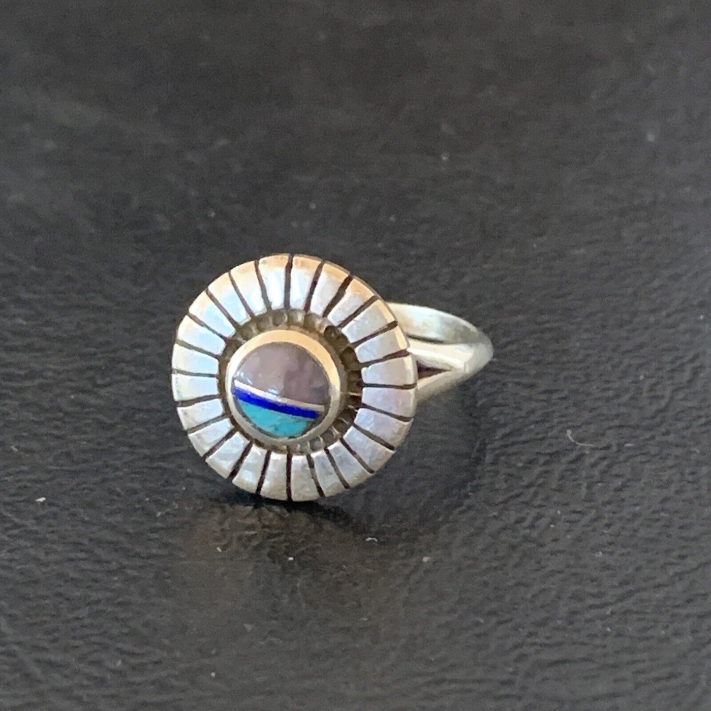 Native American Women's Navajo Blue Turquoise Sugilite Inlay Ring | Sz 8 | 11195