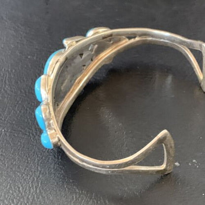 Navajo Sterling Silver Blue Kingman Turquoise Cuff Bracelet | 13 Stone | Authentic Native American Handmade | 12692