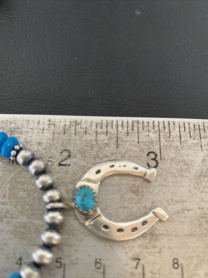 Navajo Blue Turquoise Naja Pendant | Sterling Silver Chain | Authentic Native American Handmade | 01944