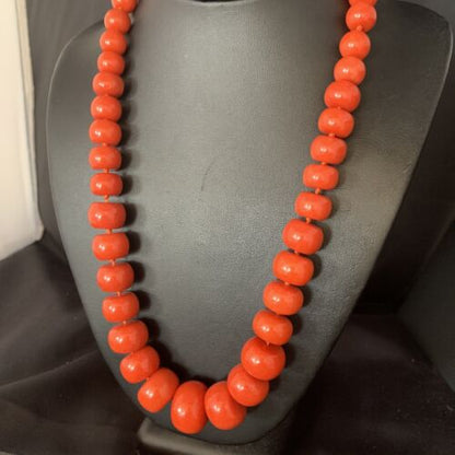 Navajo Graduated Bamboo Coral Strand Necklace | Sterling Silver | Authentic Native American | 22" | 13523