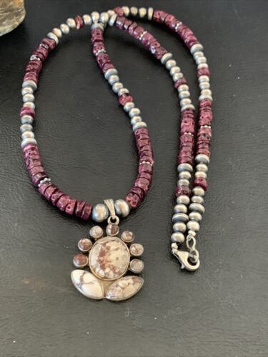 Navajo Wild Horse Pendant | Sterling Silver Purple Spiny Oyster Necklace | Multi-Stone | 12328