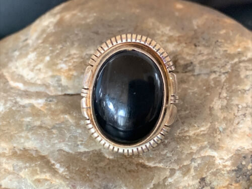 Native American Old Pawn Navajo Black Onyx Ring | Handmade Sterling Silver | Sz 7 | 11948