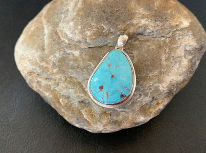 Navajo Blue Bisbee Turquoise Pendant | Sterling Silver | 1.5" | Authentic Native American Handmade | 1619