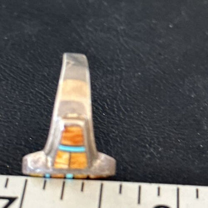 Southwestern Women's Navajo Blue Turquoise Spiny Oyster Inlay Ring | Sz 7 | 14556