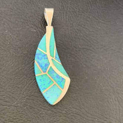 Authentic Native American Navajo Sterling Silver Blue Opal Inlay Pendant | Handmade Jewelry | 12273 - Masha USA