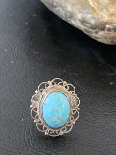 Southwestern Old Pawn Navajo Blue Turquoise Ring | Sterling Silver | Sz 5 | Authentic Native American Handmade | 10781