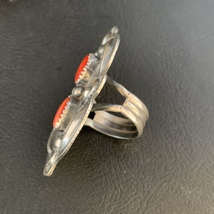 Navajo Orange Spiny Oyster Multi-Stone Ring | Authentic Native American Sterling Silver | Multi-Stone | Sz 8.5 | 13718