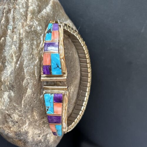 Navajo Turquoise Sugilite Inlay Watch Tips | Sterling Silver & Gold-Filled | Authentic Native American Jewelry | 14399