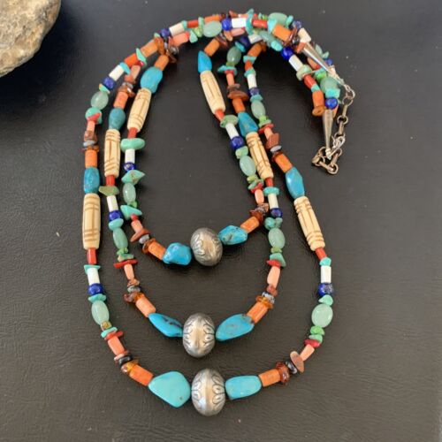 Native American Santo Domingo Turquoise Bead Necklace | Pearl Accents | 10377