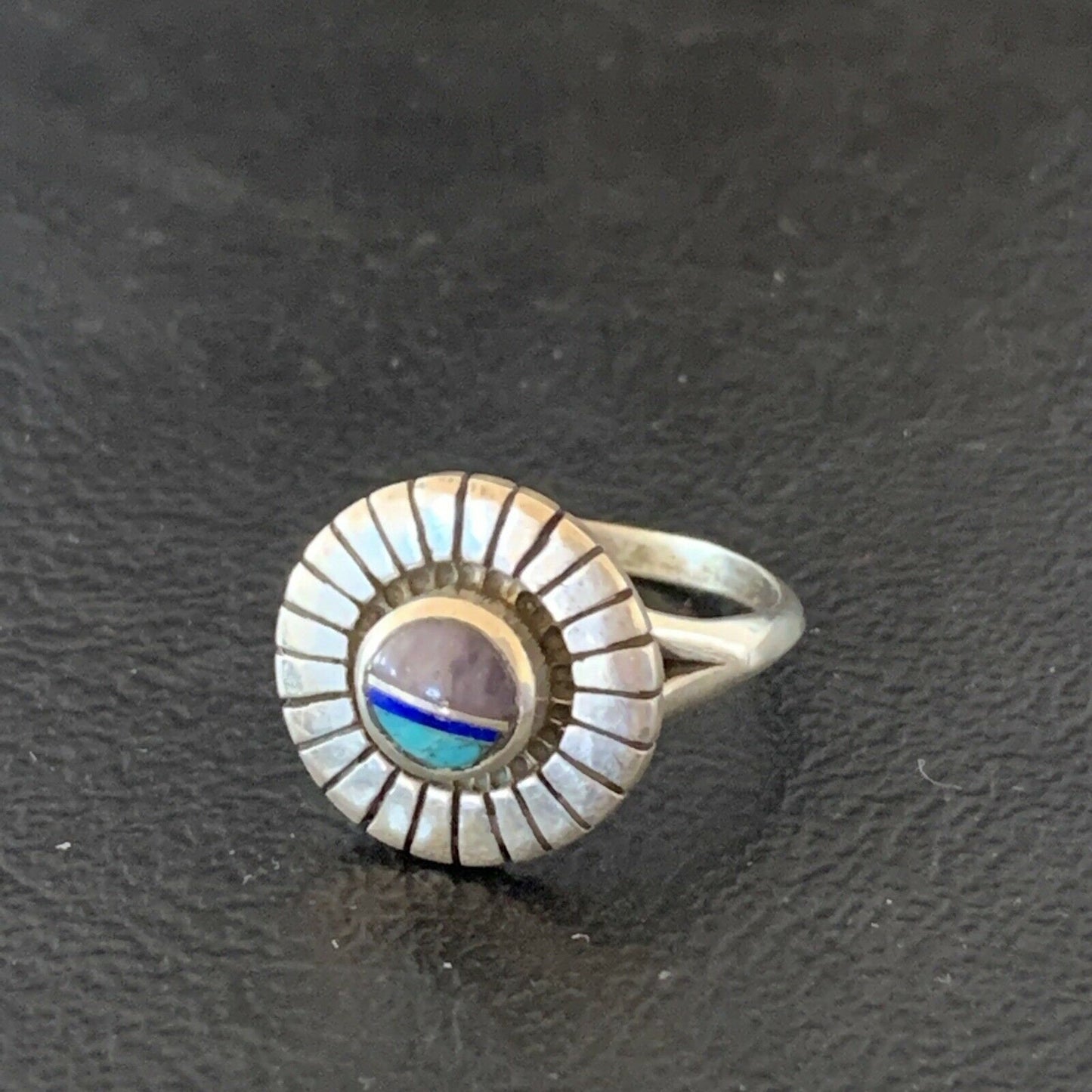 Navajo Blue Turquoise Sugilite Inlay Ring | Sz 7.5 | Authentic Native American Handmade | 11193