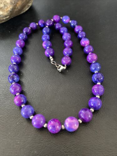 Navajo Pearls Purple Sugilite Bead Necklace | Sterling Silver | Authentic Native American Handmade | 20" | 11805