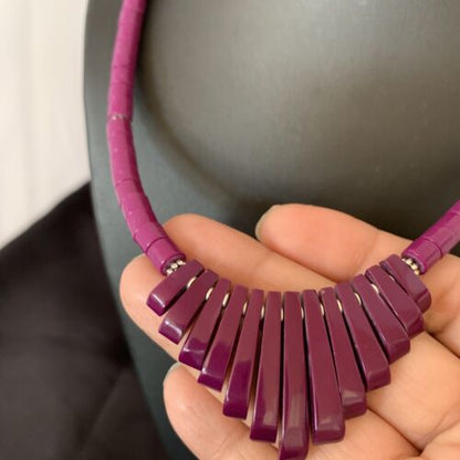 Navajo Purple Sugilite Heishi Necklace | Sterling Silver Tube Fan | 20" | Authentic Native American Handmade | 10472