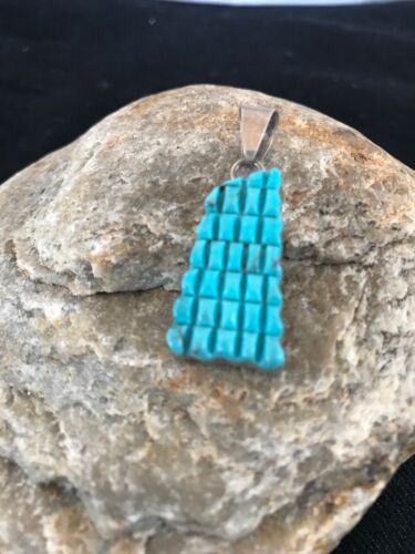 Navajo Blue Turquoise Corn Inlay Pendant | Sterling Silver | Authentic Native American Handmade | 13315