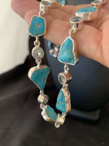 Navajo Blue Kingman Turquoise Topaz Pendant Necklace | Sterling Silver | 30" | 11782