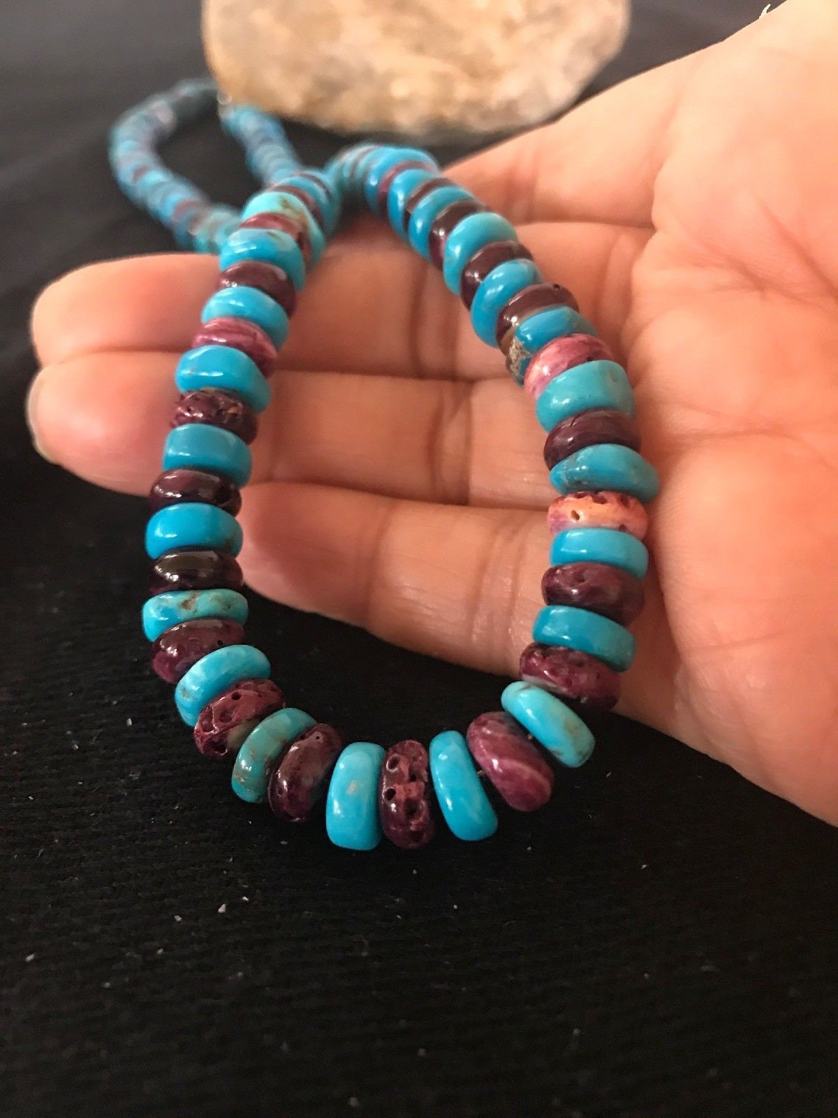 Navajo Purple Spiny Oyster Turquoise Bead Necklace | Sterling Silver | Native American Handmade | 20" | 1288