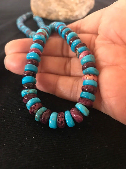 Navajo Purple Spiny Oyster Turquoise Bead Necklace | Sterling Silver | Native American Handmade | 20" | 1288