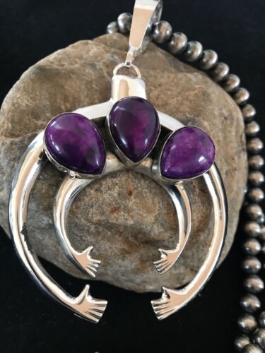 Navajo Pearl Sugilite Naja Necklace Pendant Earring Set | Yazzie | Authentic Native American Sterling Silver | Handmade Set | 3894