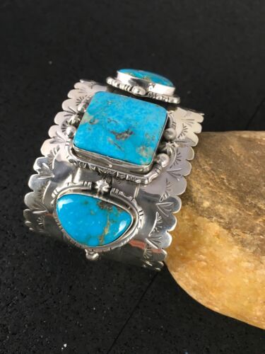 Native American Ithaca Peak Turquoise Men's Bracelet | Sterling Silver | 8816 - Masha USA