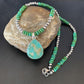 Navajo Green Turquoise Pendant Necklace | Sterling Silver Beads | Authentic Native American Handmade | 13307