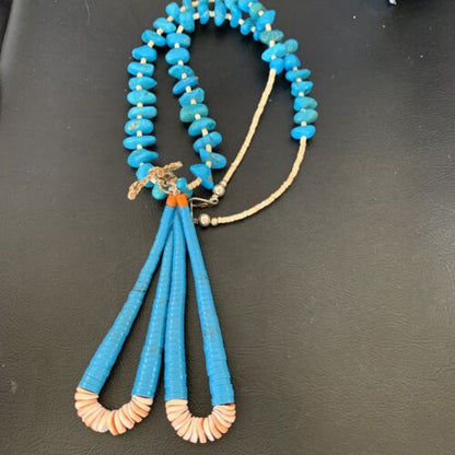 Santo Domingo Spiny Oyster Blue Turquoise Shell Jacla Necklace | 24" | Authentic Native American Handmade | 12513