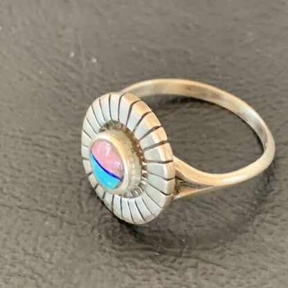 Navajo Blue Turquoise Coral Inlay Ring | Sz 7.5 | Authentic Native American Handmade | 11204