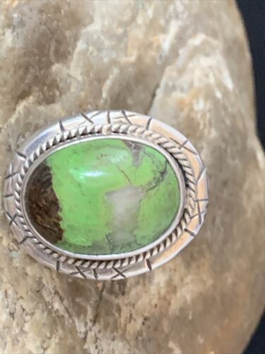 Native American Green Gaspeite Ring | Navajo Sterling Silver | Sz 8.5 | 13779