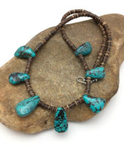 Navajo Spiderweb Turquoise & Bone Bead Necklace | Sterling Silver | 20" | Authentic Native American Handmade | 4101