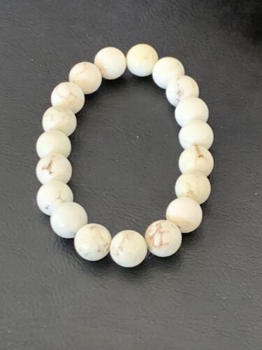 Native American Handmade White Howlite Bead Bracelet | 10mm Round | Stretchable | 11840
