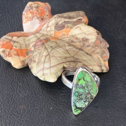 Navajo Green Mojave Turquoise Ring | Sterling Silver | Sz 7 | Authentic Native American Handmade | 14043