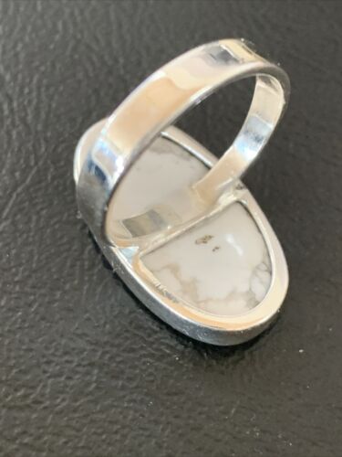 Navajo White Howlite Ring | Sterling Silver | Sz 8.5 | Authentic Native American Handmade | 11611