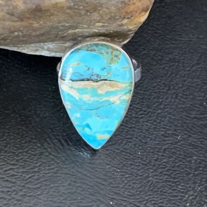 Navajo Blue Kingman Turquoise Ring | Sterling Silver | Sz 8 | Authentic Native American Handmade | 12793