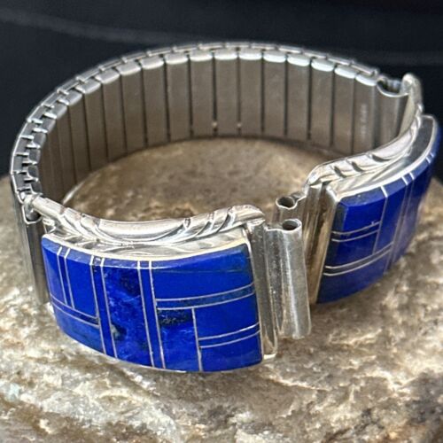 Authentic Navajo Men's Wristwatch | Blue Lapis Lazuli Inlay | Sterling Silver Tips | Native American Jewelry | 14396