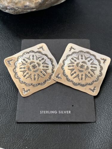 Navajo Sterling Silver Stamped Earrings | Authentic Native American Handmade | 1671