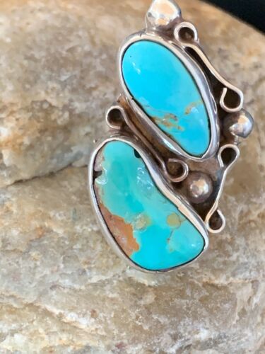 Native American Navajo Men's Turquoise Sterling Silver 2 Stone Ring | Sz 6 | Native American Handmade | 8765