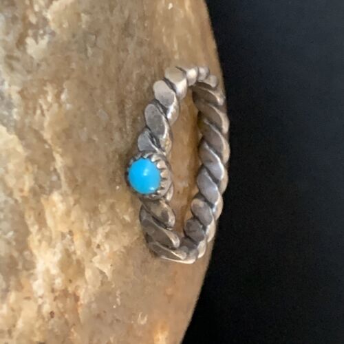 Navajo Blue Turquoise Old Pawn Ring | Sterling Silver | Sz 2.5 | Authentic Native American Handmade | 13175