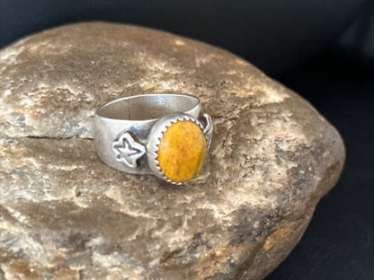 Southwestern Navajo Yellow Bumble Bee Jasper Ring | Sterling Silver | Sz 7 | 14266