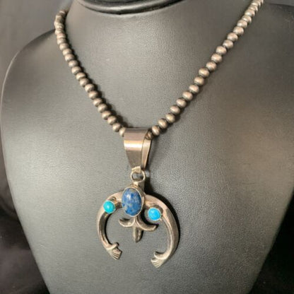 Navajo Sterling Silver Pendant Necklace | Denim Lapis & Turquoise | Authentic Native American Handmade | 13633